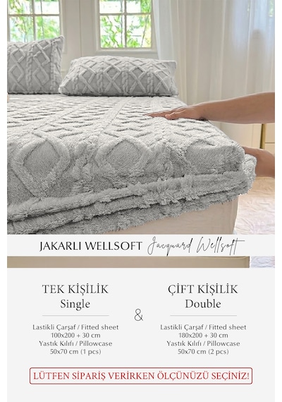 Süper Yumuşak Jakar Kadifemsi Peluş Lastikli Fitted Çarşaf Seti Kaymaz Tek/çift Kişilik Gri Açık Gri