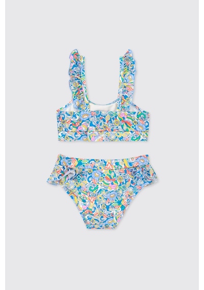 Panço Littemare Kız Çocuk Upf 40+ Uv Korumalı Fırfır Detaylı Saks Bikini Set 2612gb42015 Mavi