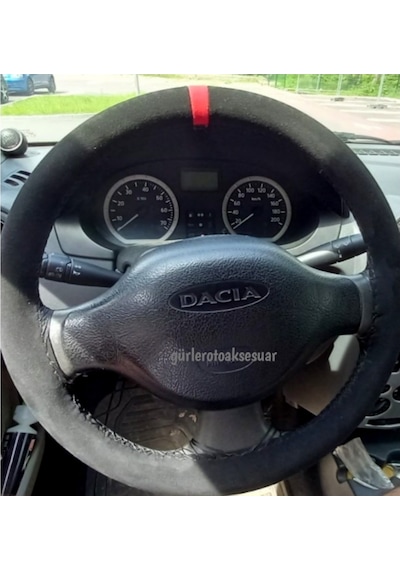 Dacia Dikmeli Direksiyon Kılıfı Kırmızı Yüzüklü Alkantara (Nubuk)