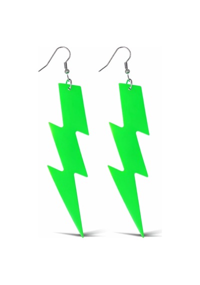 80 Ler 9039lar Retro Neon Yeşil Şimşek Küpe 10 Cm