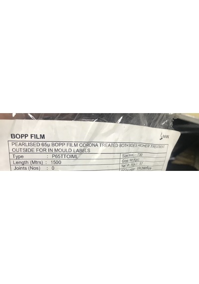 Bopp Film 65 Mikron 1500m 730mm Iml Etiket Film Ambalaj Selefon Rulo
