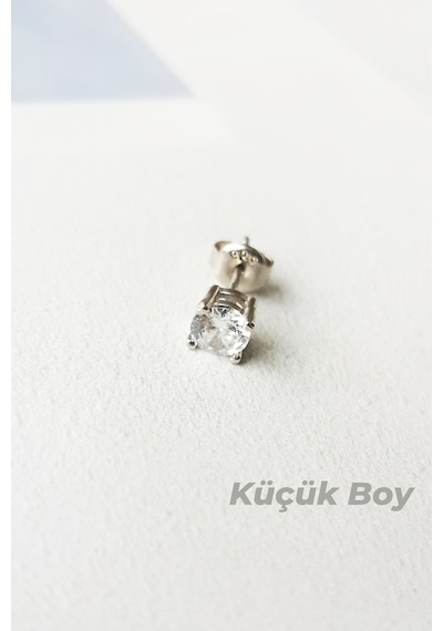 MorMajor Silver Tekli Ithal Küçük Boy Tektaş Gümüş Küpe-7480