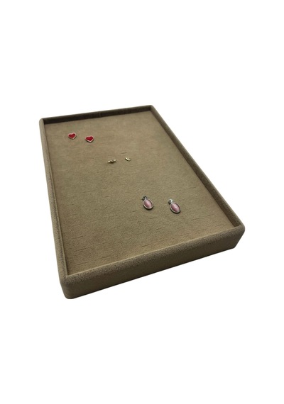 Süet Kumaş Sütlü Kahve Renk 24/17 Cm Batırmalı Piercing - Küpe Tablası