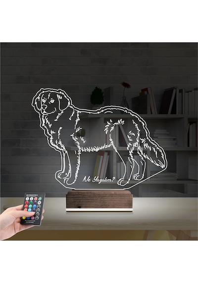 Luvivia Köpek Golden Kişiye Özel 3d Lamba - Masa Gece Lambası Şeffaf