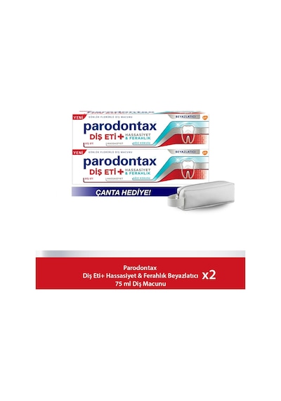 Parodontax Diş Eti + Beyazlatıcı Diş Macunu 2 x 75 ML + Çanta