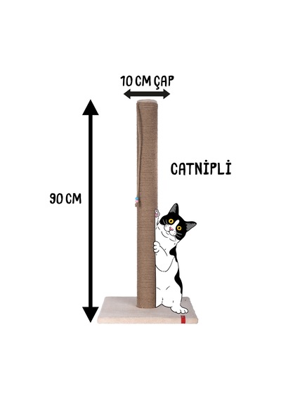 90cm Catnipli Kalın Borulu Dev Tırmalama Tahtası Krem Minder Yüzey