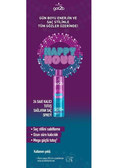 Schwarzkopf Got2b Happy Hour 24 Saat Kalıcı Tutuş Mega Güçlü Saç Spreyi 300 ML