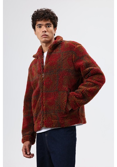 Vamos Oversize Peluş Mont Bordo