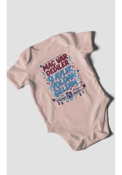 Morivokids Maç Var Dediler Yazılı Kısa Kollu Bebek Body %100 Pamuk Pastel Pembe