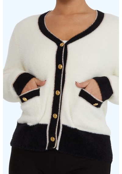 Kazee Cep Detaylı Angora Hırka Ekru - 680090834 Ekru