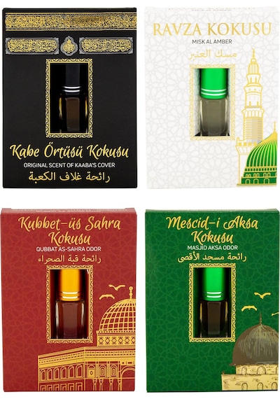 Kabe Örtüsü + Kubbetül Sahra + Medine Ravza + Mescidi Aksa Alkolsüz Esans 4 x 3 ML