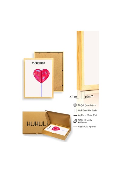 Doğal Ahşap Çerçeveli Retro Kalp Tablo - Romantik Sevgi Teması Huhu2387