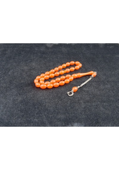 Burhan Sağlam Arpa Kesim 11x8mm Beyrut Kehribarı Alpaka Püsküllü Tesbih Bs2473593