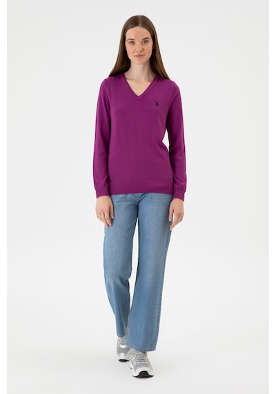 U.S. Polo Assn. Kadın Violet V Yaka Basic Kazak 50313590-VR203