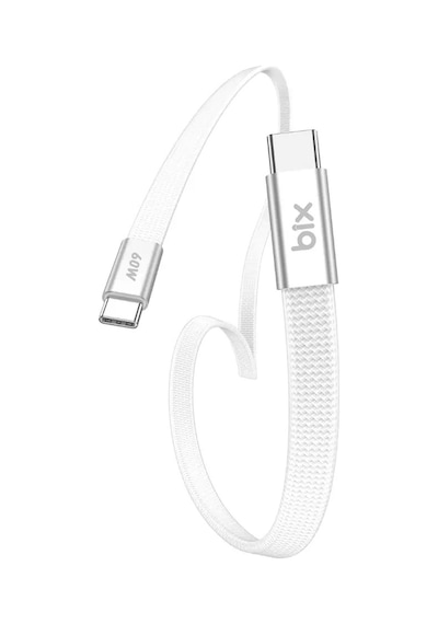 Bix Tsc2cc Type-c To Type-c 3a 60w 480mbps Örgülü Ve Şeffaf Silikonlu Hızlı Şarj Ve Data Kablosu 1 Metre Beyaz