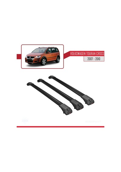 Volkswagen Touran Cross 2007-2010 Arası İle Uyumlu Ace-1 Ara Atkı Tavan Barı Siyah 3 Adet Bar