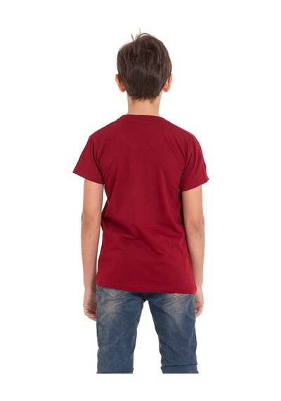 Bordo Long Baskılı Bisiklet Yaka 13-16 Yaş Tişört 2012-5 Bordo