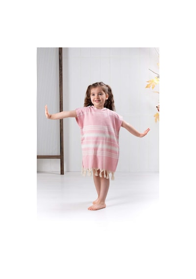Formeya Çocuk 5-6 Yaş Bornoz Panço %100 Pamuk Plaj Havlusu Peştemal Pembe