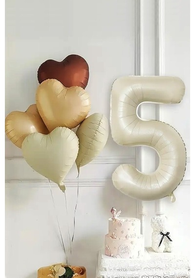 Beysüs 5 Yaş Retro Doğum Günü Balon Seti 5 Adet Kalp Balon Standart