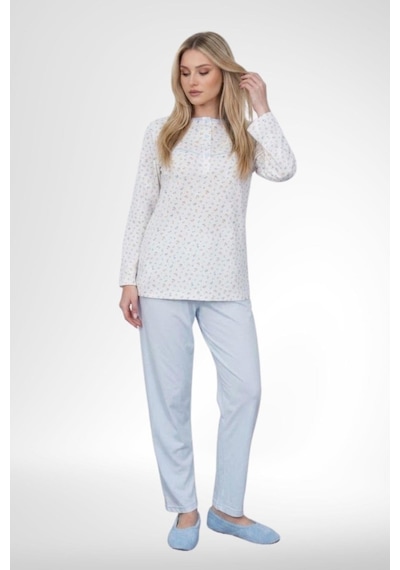 Mecit Pijama Mecit 6361 Mavi %100 Pamuk Büyük Beden Kadın Pijama Takımı