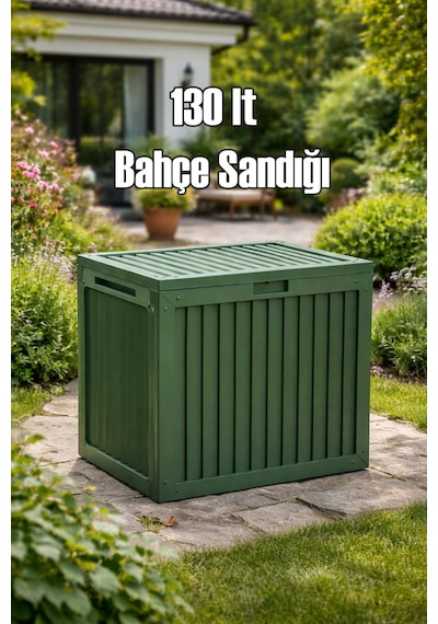 Porsima 161001-005 130lt Kilitli Organizer Kapaklı Bahçe Balkon Kiler Sandığı Çok Amaçlı Depolama Sandığı Yeşil Yeşil