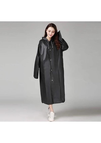 Netodak Siyah Kadın Erkek Yağmurluk Kapüşonlu Çıtçıtlı Eva Unisex Pratik Kapşonlu Yağmurluk Xl Büyük Beden Pembe Siyah