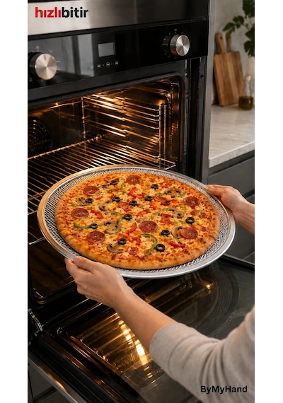 Bymyhand Metal Sanayi Tipi Profesyonel Pizza Tepsisi 32 Cm Çok Renkli