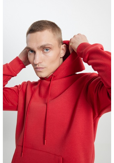 AC&Co / Altınyıldız Classics Erkek Kırmızı Standart Fit Pamuklu Kapüşonlu  Sweatshirt Kırmızı