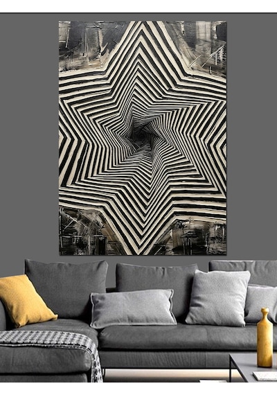 Siyah Beyaz Spiral Geometrik İllüzyon Dekoratif Kanvas - Mdf Ahşap Tablo