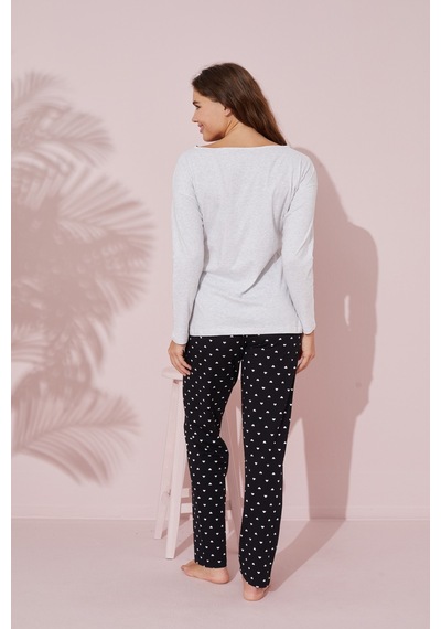 Siyah İnci Pamuklu Örme Pijama Takım 24241109 Gri