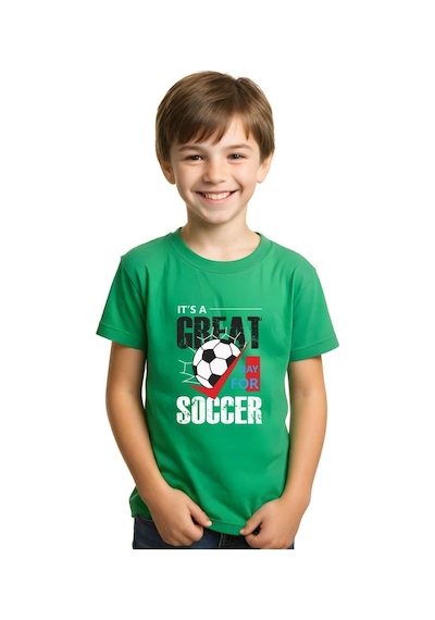 Panios Kids Unisexs Çocuk Düz Kısa Kollu T-shirt Yeşil