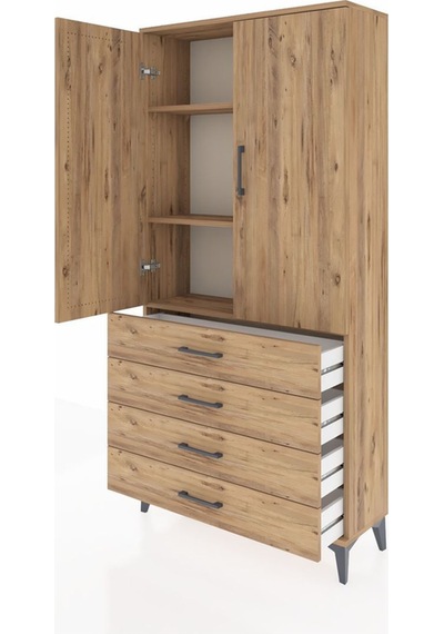 Arges Dolap 3 Raflı 4 Çekmeceli 2 Kapaklı 88x30x182 Çam-çam Atlas Çam