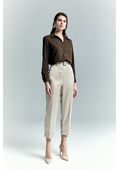 Lisa Saten Duble Paça Pantolon - Taş-137244 Taş