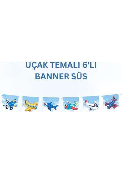 Uçak Temalı Doğum Günü Parti Seti İyi Ki Doğdun Banner, Tavan Sarkıt, Gözlük, Pasta Süsü Ve Mısır Kutusu Mavi