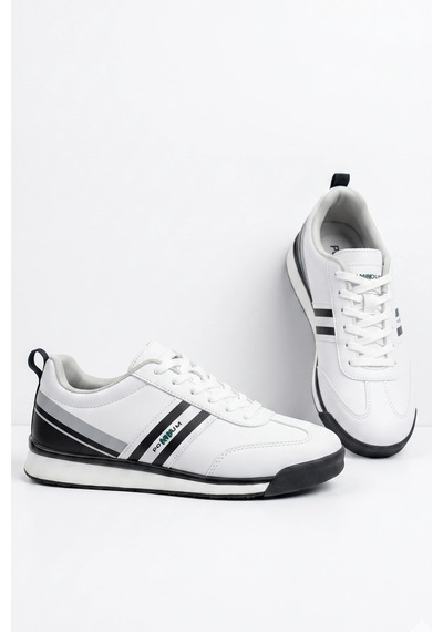 In Step Premium Serisi Beyaz Siyah Çizgili Unısex Sneaker Günlük Spor Ayakkabı Beyaz - Siyah