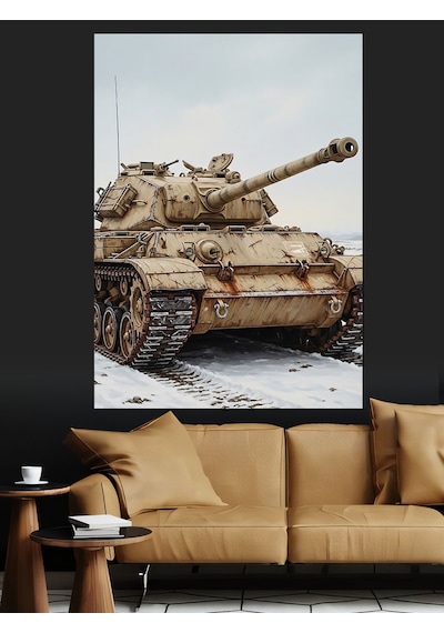 Ahşap Tablo Karlı Arazide Askeri Tank