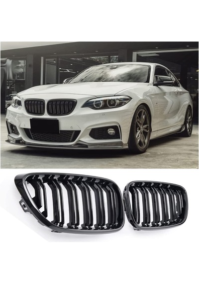 BMW F22 2014-2018 2.SERİ PARLAK SİYAH ÇİFT ÇİZGİ M2 ÖN PANJUR