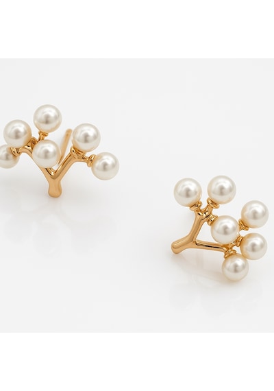 18k Rose Gold Plated Pearl Tree Of Life Stud Küpe Gold