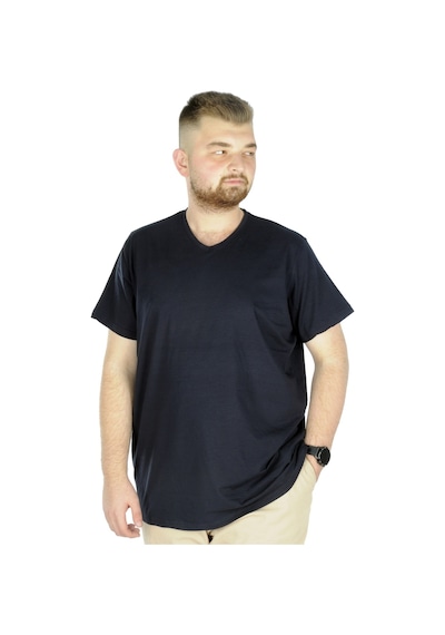 Mode Xl Büyük Beden T-Shirt V Yaka Likralı 20150 Lacivert 001