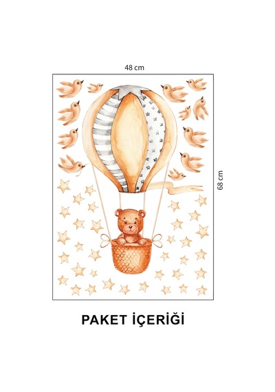 Balon İle Uçan Ayıcık Ve Kuşlar Çocuk Odası Duvar Sticker 50 X 70 Cm