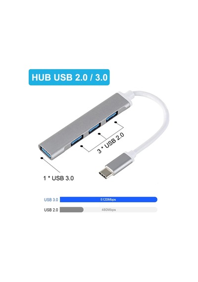 C809 Tip C Usb Hub 4 Bağlantı Noktalı Usb 3.0 Veri Hub Adaptörü Taşınabilir Usb 3.0 Hub Uzatma Kablosu Ayırıcı 4