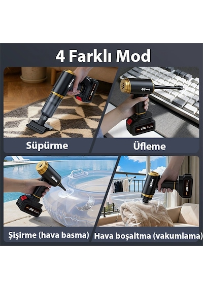 Ezere St-6609c 20000pa Güçlü Dijital Göstergeli Vakumlu Kablosuz Üflemeli Araç Süpürgesi