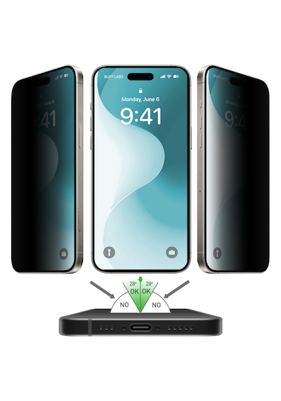Buff Apple Uyumlu   iPhone 16 5d Privacy Easyfit 2 Adet Ekran Koruyucu