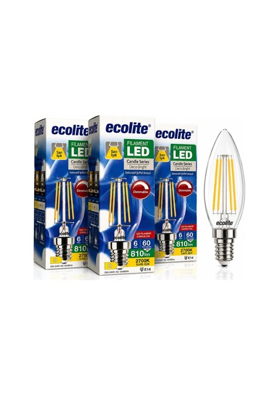 Ecolite Filament Led Mum Ampul E14 Duy 6w 810 Lümen Dim Edilebilir 2700k Sarı Işık Şeffaf Dekoratif Vintage Ampul 6 Diğer