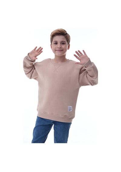 Erkek Çocuk Sweatshirt %100 Pamuk Rahat Kalıp 5-10 Yaş Bej