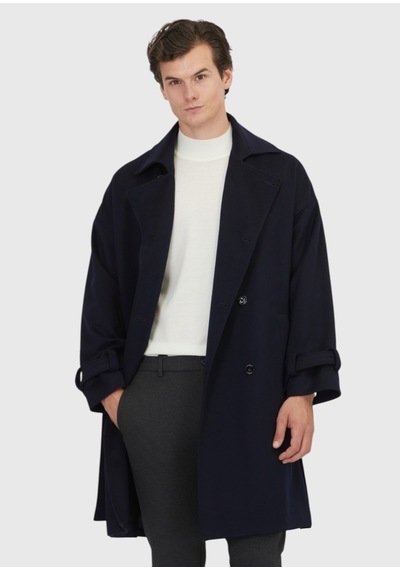 Ramsey Lacivert Oversize Fit Kruvaze Yaka Dokuma Palto