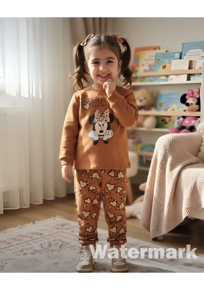 Zelhanbrand Kız Çocuk Minimouse Desenli Eşofman Takımı Acı Kahverengi