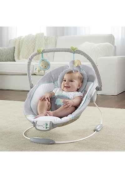 Ingenuity Rahatlatıcı Ana Kucağı Bebek Koltuğu, Sesler Ve Titreşimler, 0-6 Ay, 9 Kg'a Kadar - Morrison, Fil/aslan Oyuncaklı Gri/mavi