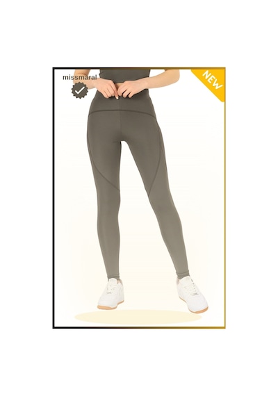 Missmaral Slim Fit Yüksek Bel Toparlayıcı Haki / Khaki Spor Tayt Flatlock Dikiş Detaylı Fit Tasarım Oslo 1090 Haki