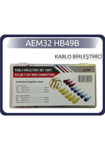 Oto Kablo Ek Birleştirici T Tipi Sıkma Hızlı Takılabilir Sıyırmasız Kablo Ekleme Terminali Seti 120 Parça Kutulu Oto Araba Araç Kablo Birleştirici